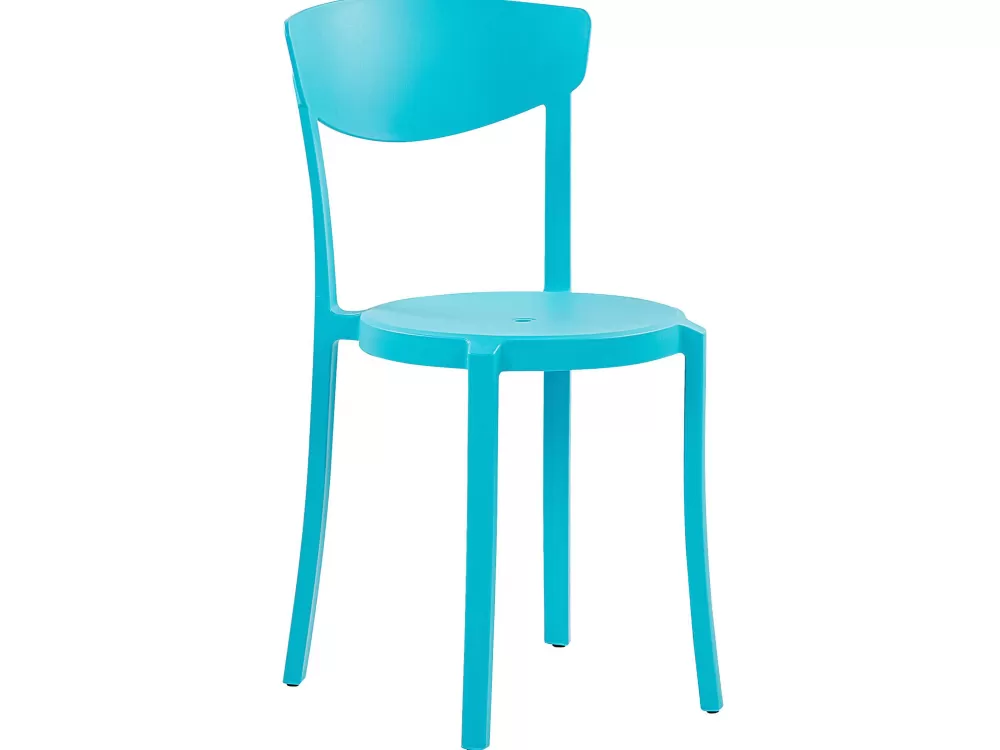 Beliani Set da Pranzo Esterno con 4 Posti, Poltroncine in Plastica Resistente - Design Moderno Turchese e Bianco, Linea Sersale/Vieste per Giardino o Terrazza