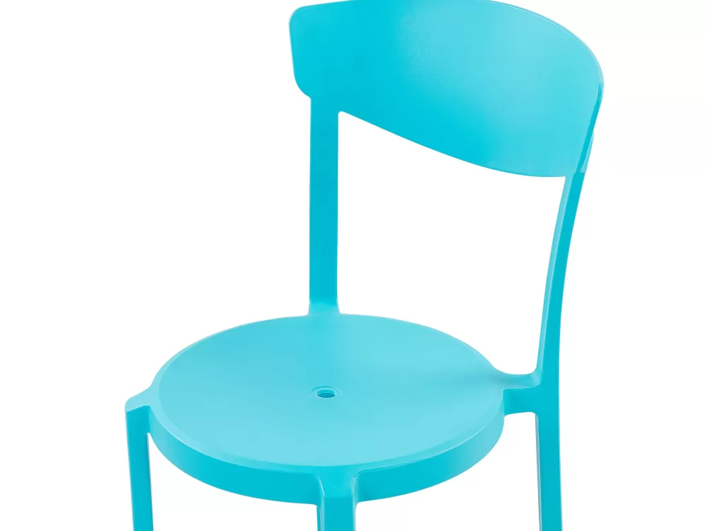 Beliani Set da Pranzo Esterno con 4 Posti, Poltroncine in Plastica Resistente - Design Moderno Turchese e Bianco, Linea Sersale/Vieste per Giardino o Terrazza