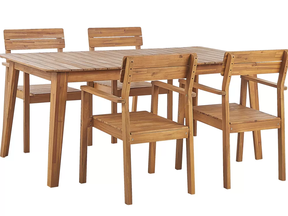 Promo Fornelli: Tavolo da Esterno con 4 Sedute in Legno Acacia Chiaro - Set Completo per Giardino