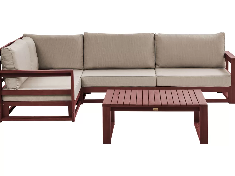 Saldo Estivo! Comodo Divano da Esterno 4 Posti in Legno di Acacia - Timor II, Cuscini Inclusi, Finitura Marrone Mogano - Ideale per Giardini e Terrazze