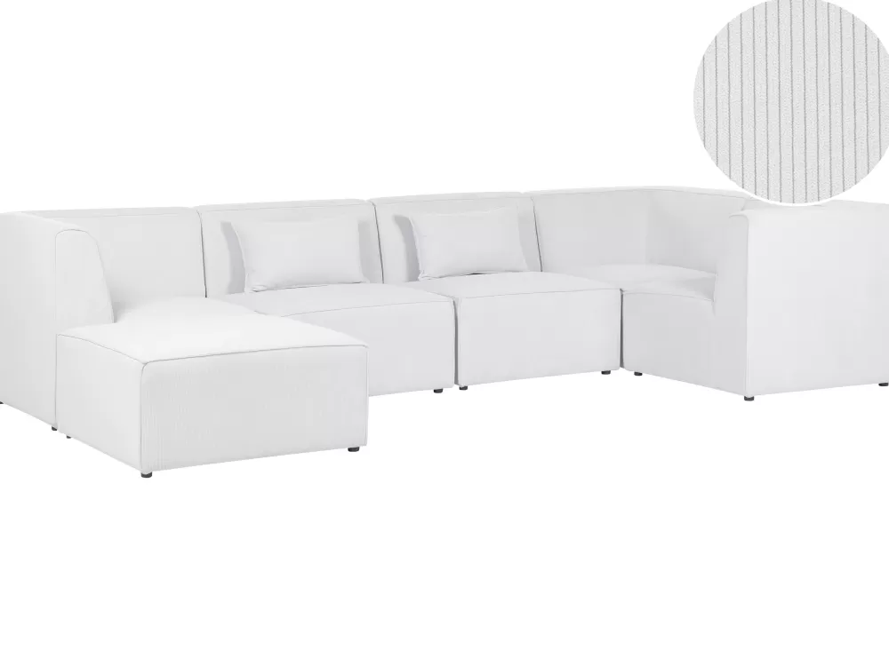 Divano Angolare Elegante da 5 Posti con Vano Portaoggetti, Design Moderno in Bianco Naturale – Lemvig per Soggiorno Sinistro