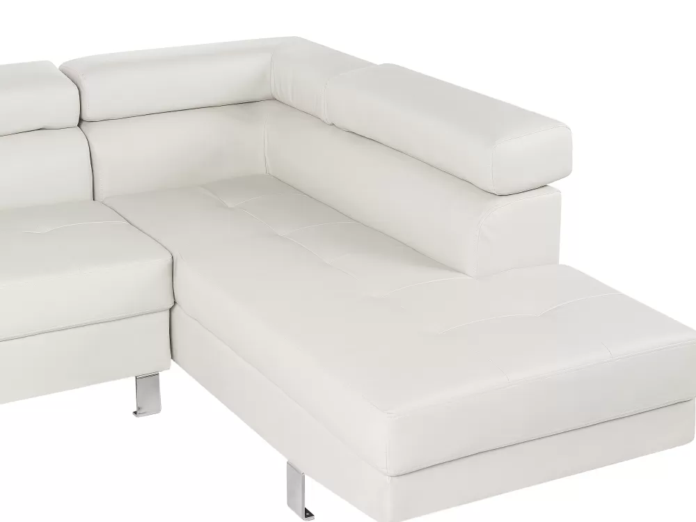 Comodo Divano Angolare in Ecopelle Bianco - 5 Posti Lato Sinistro con Design Elegante, Beliani Serie Norrea