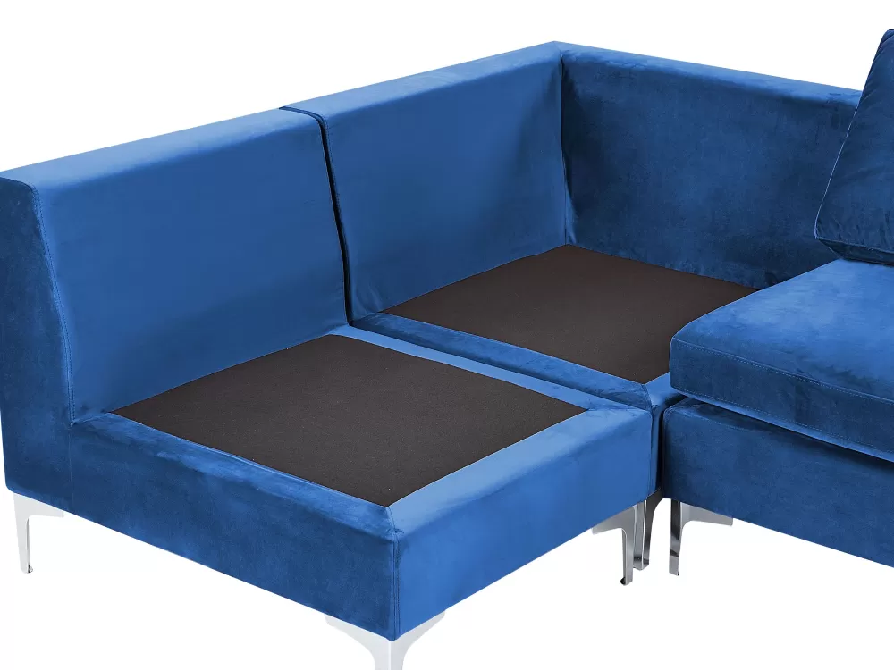 Beliani Divano Angolare in Velluto Comfortevole - 5 Posti Lato Sinistro, Design Moderno con Rivestimento Blu Marina - Modello Evja