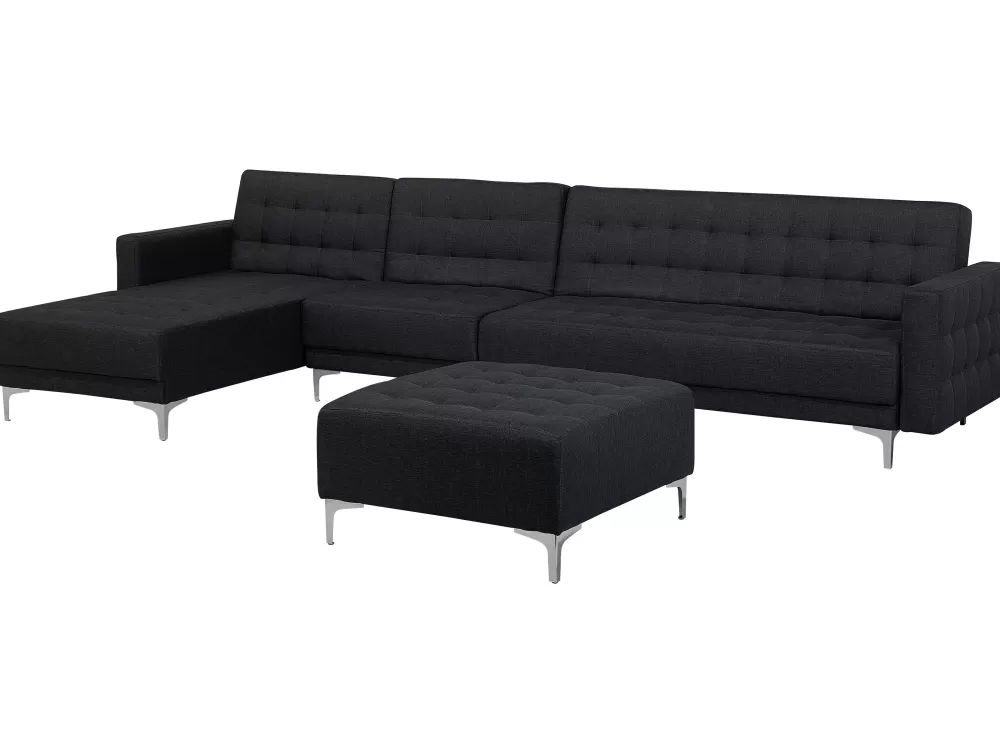 Divano letto angolare Beliani Aberdeen 5 posti in tessuto Raahi - Grigio grafite, design moderno e struttura compatta per salotti funzionali
