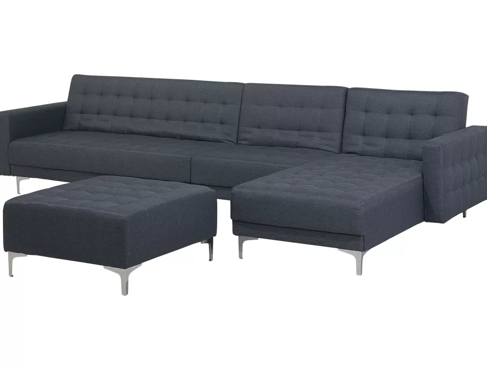 Divano letto angolare 5 posti Aberdeen in tessuto - Struttura sinistra grigio antracita, comodo e pratico per soggiorno moderno