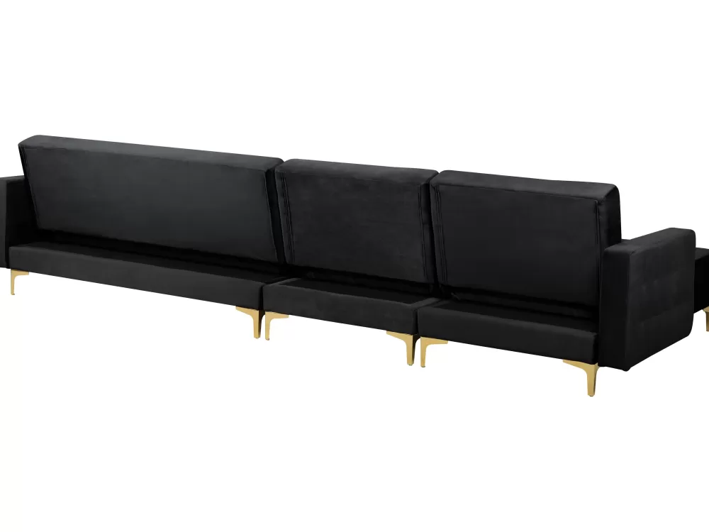 Divano angolare in velluto Aberdeen 5 posti - design moderno con struttura imbottita, elegante rivestimento nero e configurazione modulare per soggiorni contemporanei