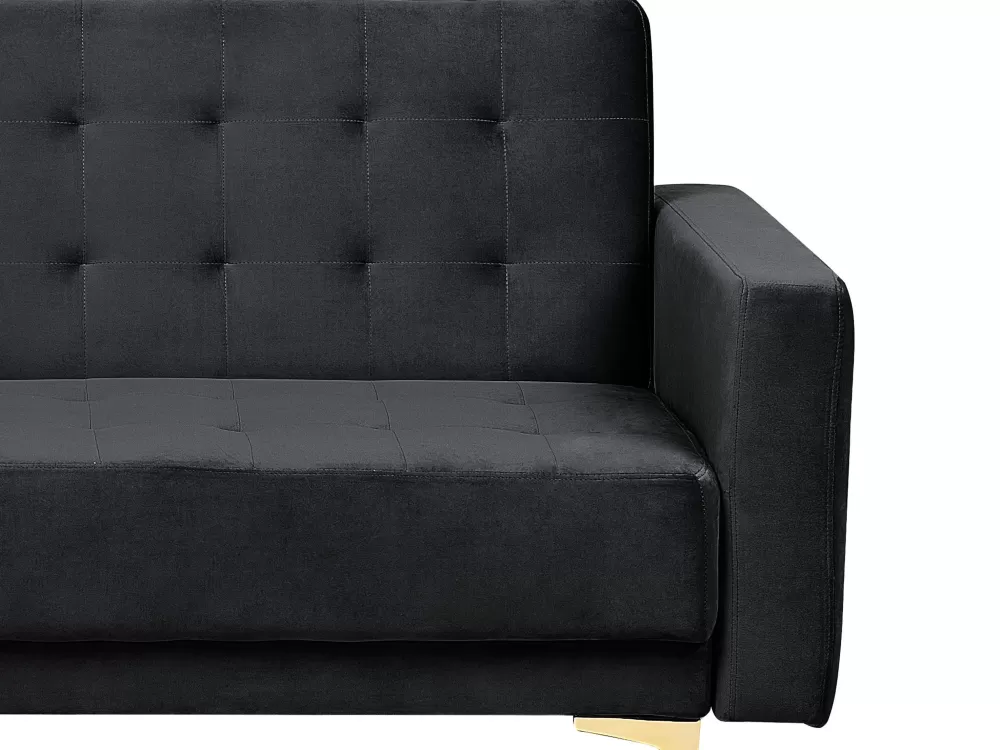 Divano angolare in velluto Aberdeen 5 posti - design moderno con struttura imbottita, elegante rivestimento nero e configurazione modulare per soggiorni contemporanei
