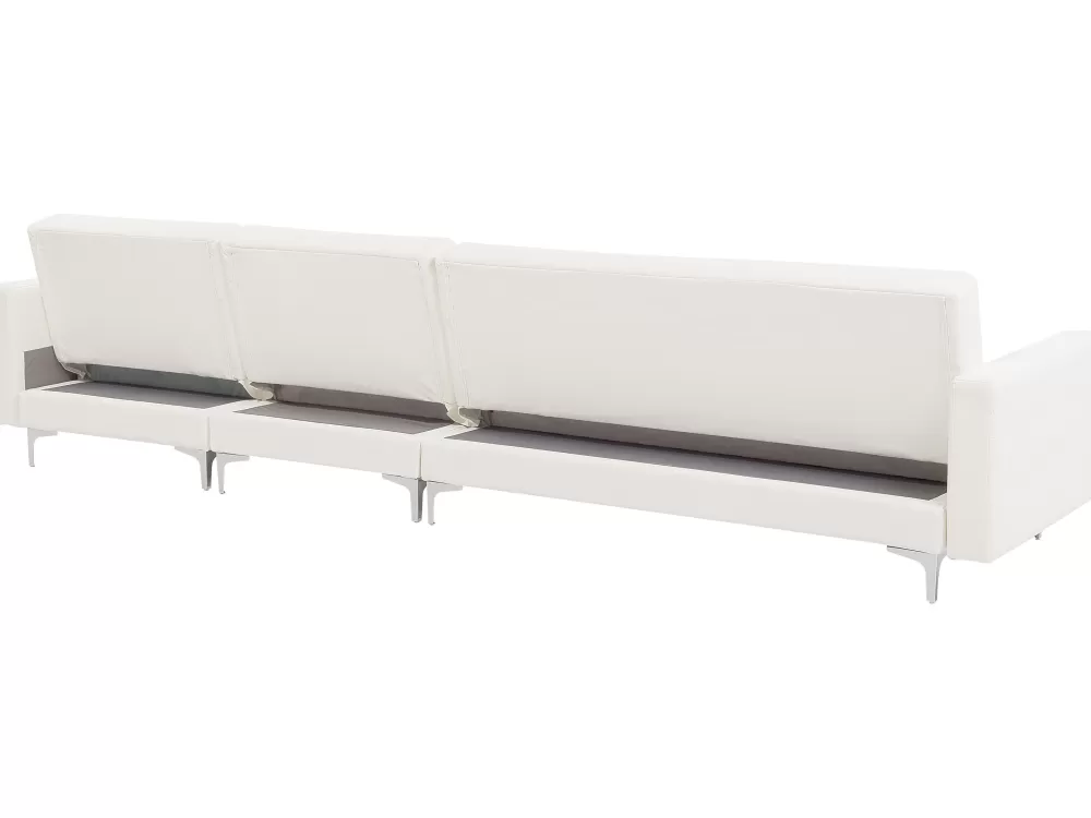 Promo Imperdibile: Divano Angolare Letto Beliani in Ecopelle, 5 Posti - Configurazione Sinistra, Bianco Aberdeen