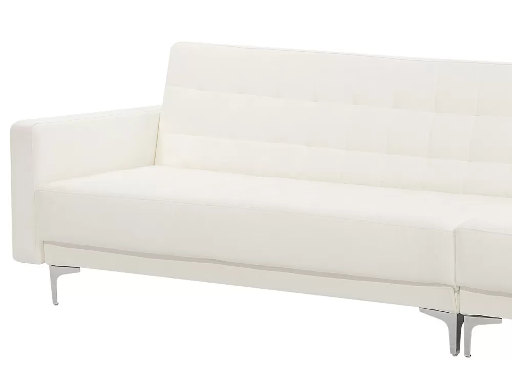 Promo Imperdibile: Divano Angolare Letto Beliani in Ecopelle, 5 Posti - Configurazione Sinistra, Bianco Aberdeen
