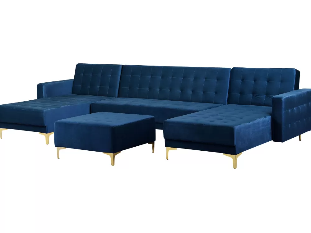 Divano letto angolare a 5 posti con design a U - Morbido velluto blu navy, modello Aberdeen di Beliani
