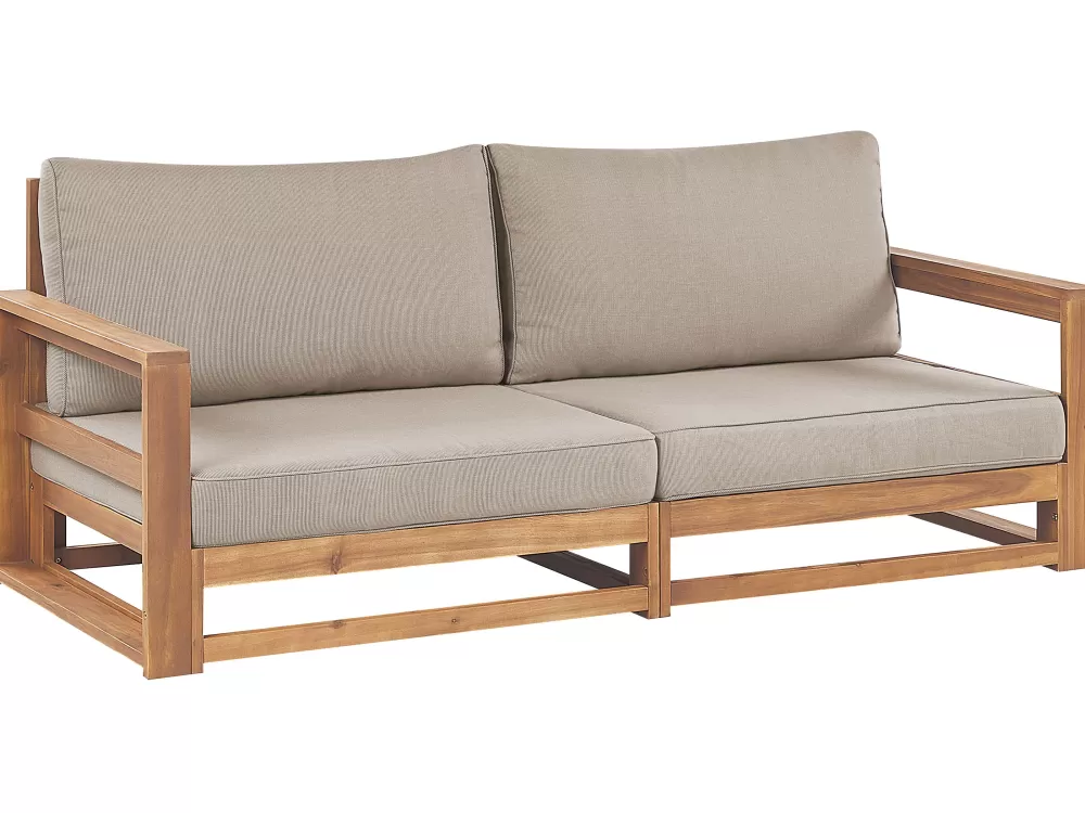 Divano da esterno in acacia chiara Timor II - Set elegante 5 posti con rivestimento resistente per giardino

(：，。