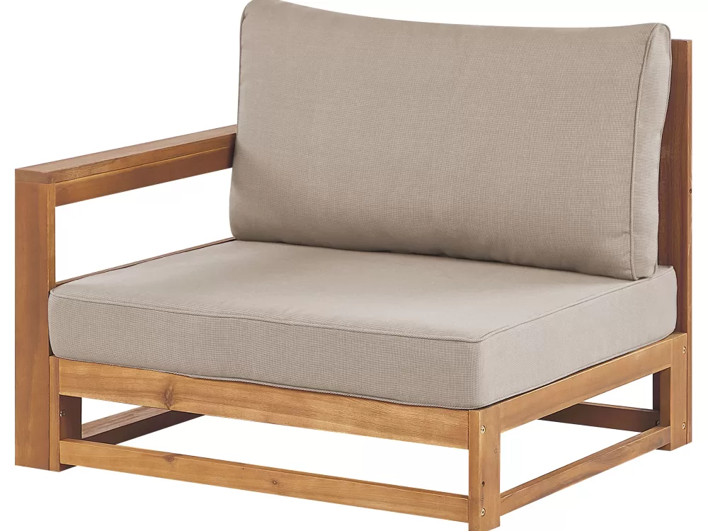 Divano da esterno in acacia chiara Timor II - Set elegante 5 posti con rivestimento resistente per giardino

(：，。