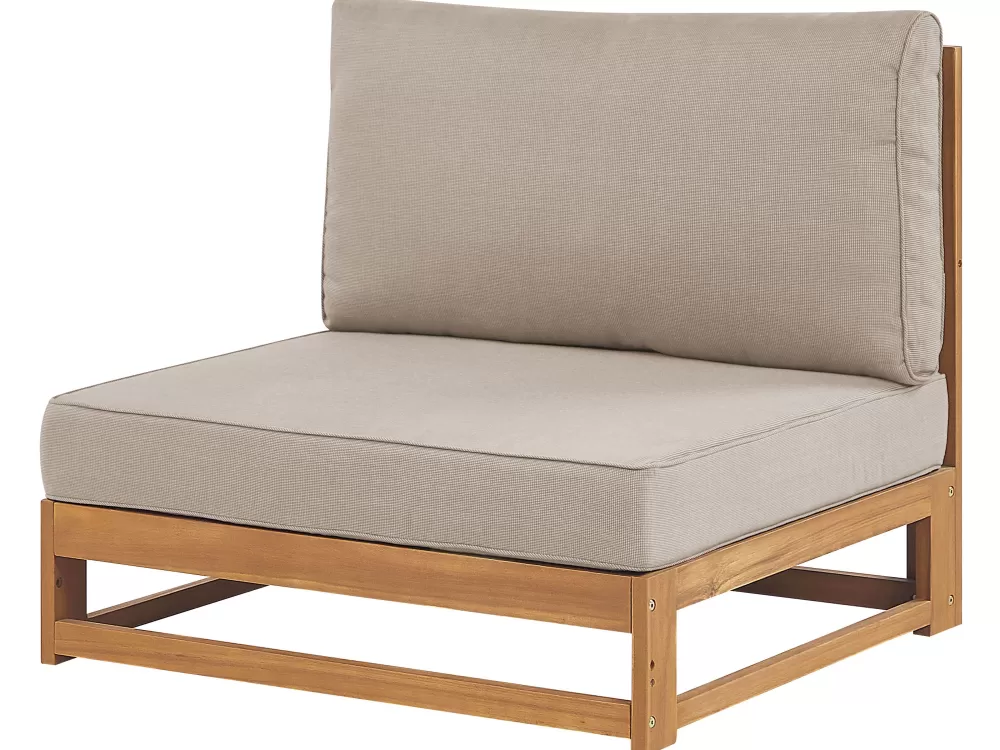 Divano da esterno in acacia chiara Timor II - Set elegante 5 posti con rivestimento resistente per giardino

(：，。