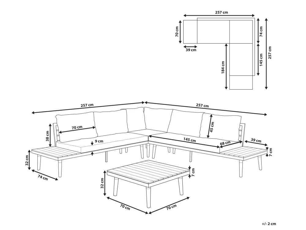 Sofà da Esterno in Legno di Acacia Grigio Corato - Set Modulare per 5 Posti, Design Comodo e Resistente con Sconto Speciale Beliani
