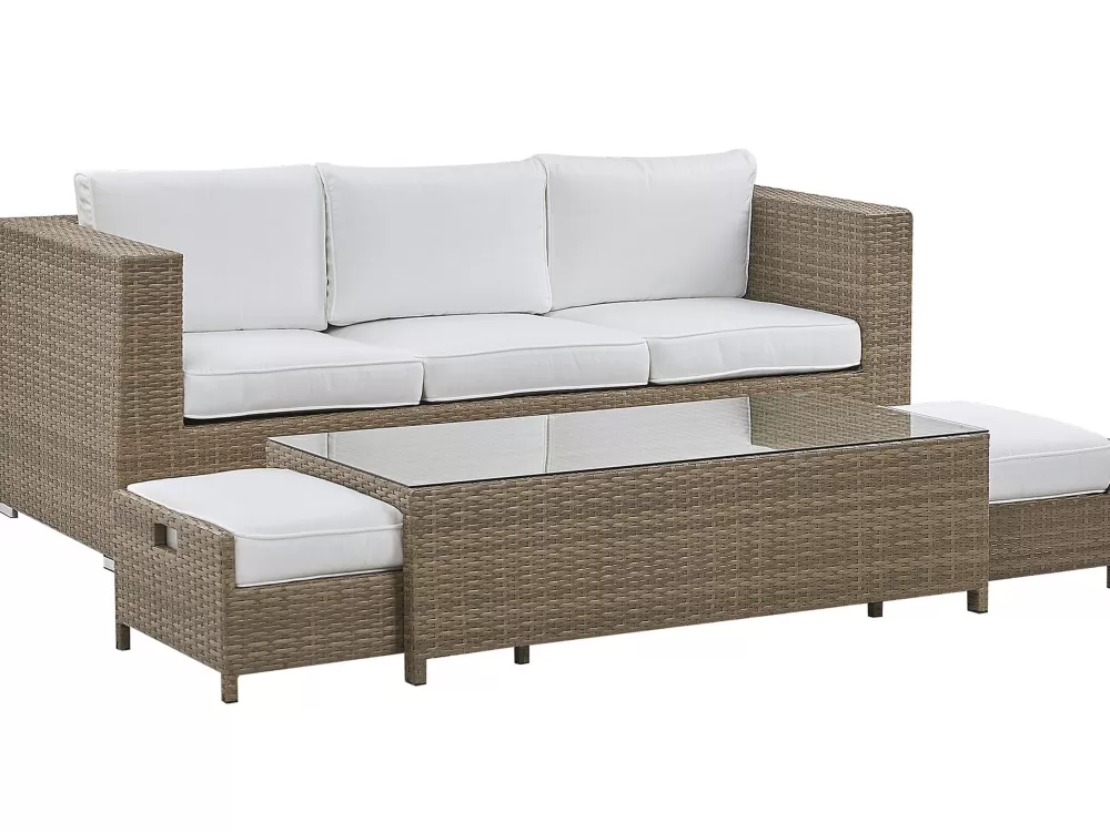 Belluno Set Lounge Esterno in Polyrottinki Bianco per 5 Persone - Divano da Giardino Resistenti alle Intemperie con Design Moderno Beliani
