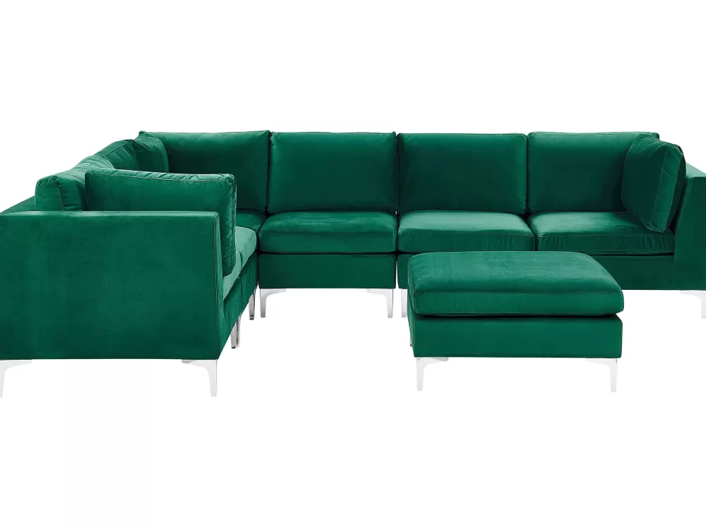 Comodo Divano Angolare in Velluto Verde Smeraldo per 6 Persone - Design Moderno Rahi