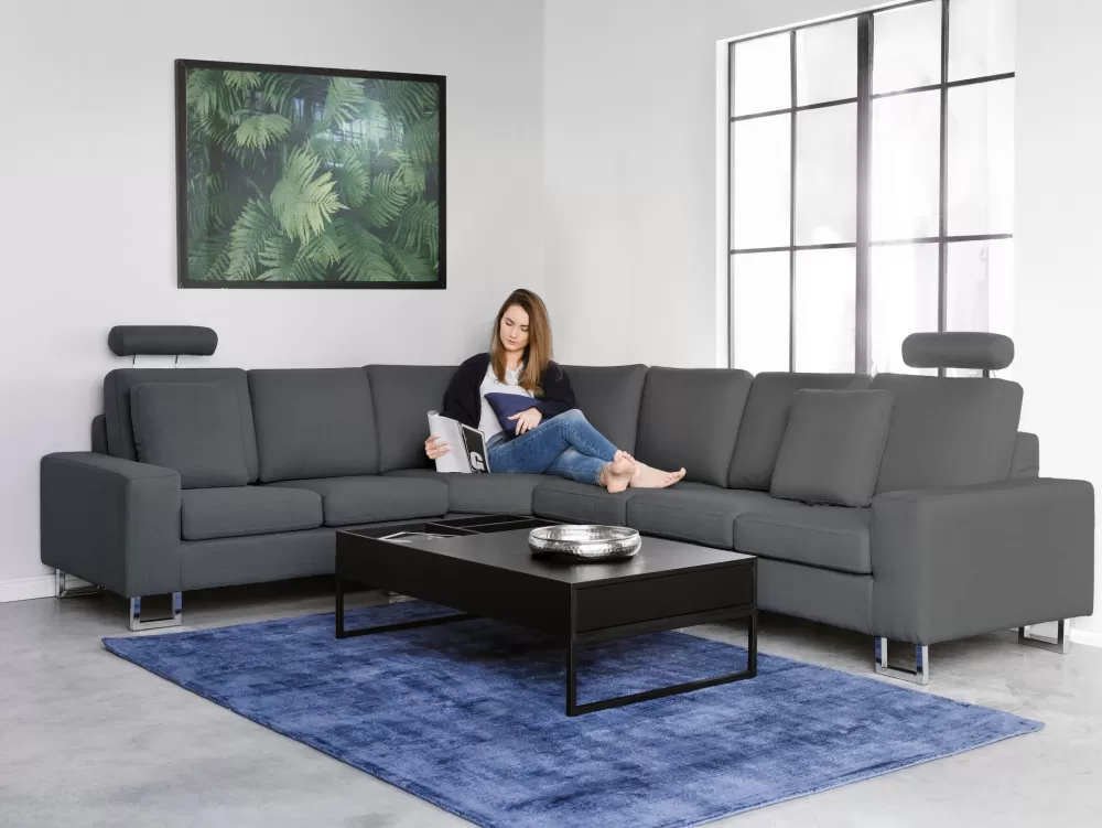 Divano Angolare Modulabile Beliani Stockholm per 6 Posti, Tessuto Resistente Grigio Antracite, Design Moderno con Orientamento Destro