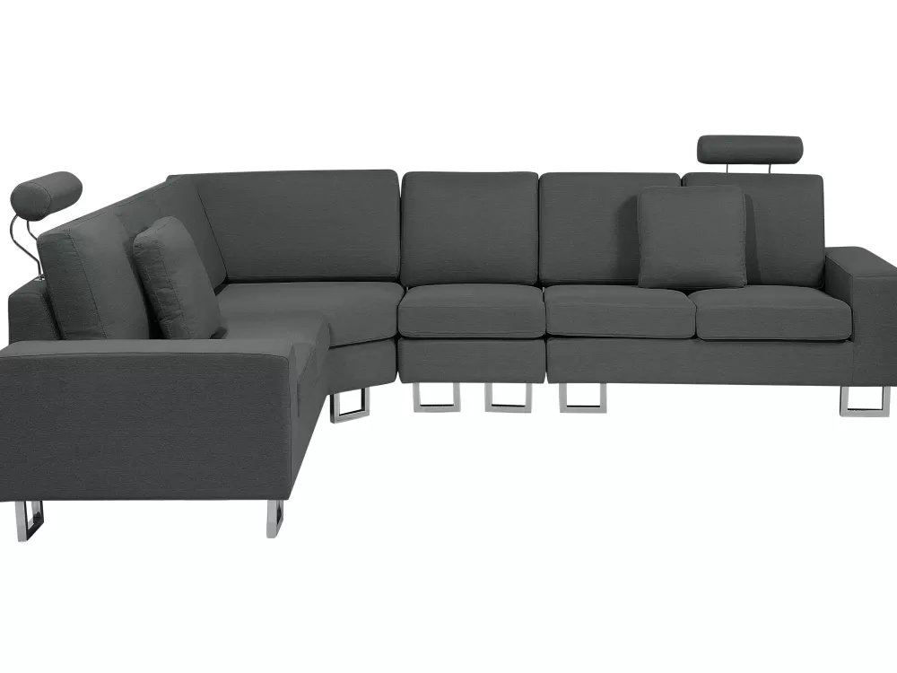 Divano Angolare Modulabile Beliani Stockholm per 6 Posti, Tessuto Resistente Grigio Antracite, Design Moderno con Orientamento Destro