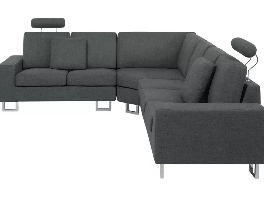 Divano Angolare Modulabile Beliani Stockholm per 6 Posti, Tessuto Resistente Grigio Antracite, Design Moderno con Orientamento Destro