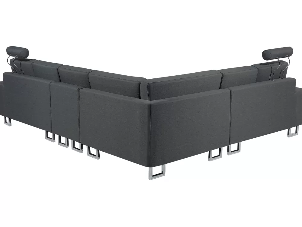 Divano Angolare Modulabile Beliani Stockholm per 6 Posti, Tessuto Resistente Grigio Antracite, Design Moderno con Orientamento Destro