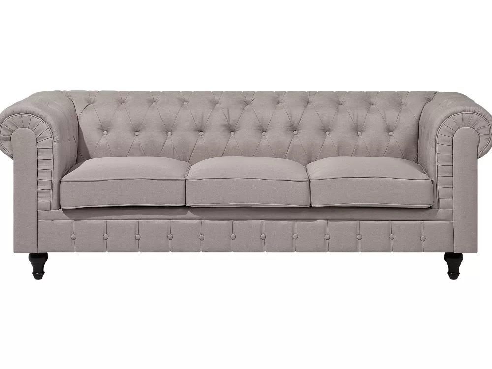 Elegante divano angolare in tessuto beige stile Chesterfield, 6 posti con bracciolo sinistro - Saldo Beliani