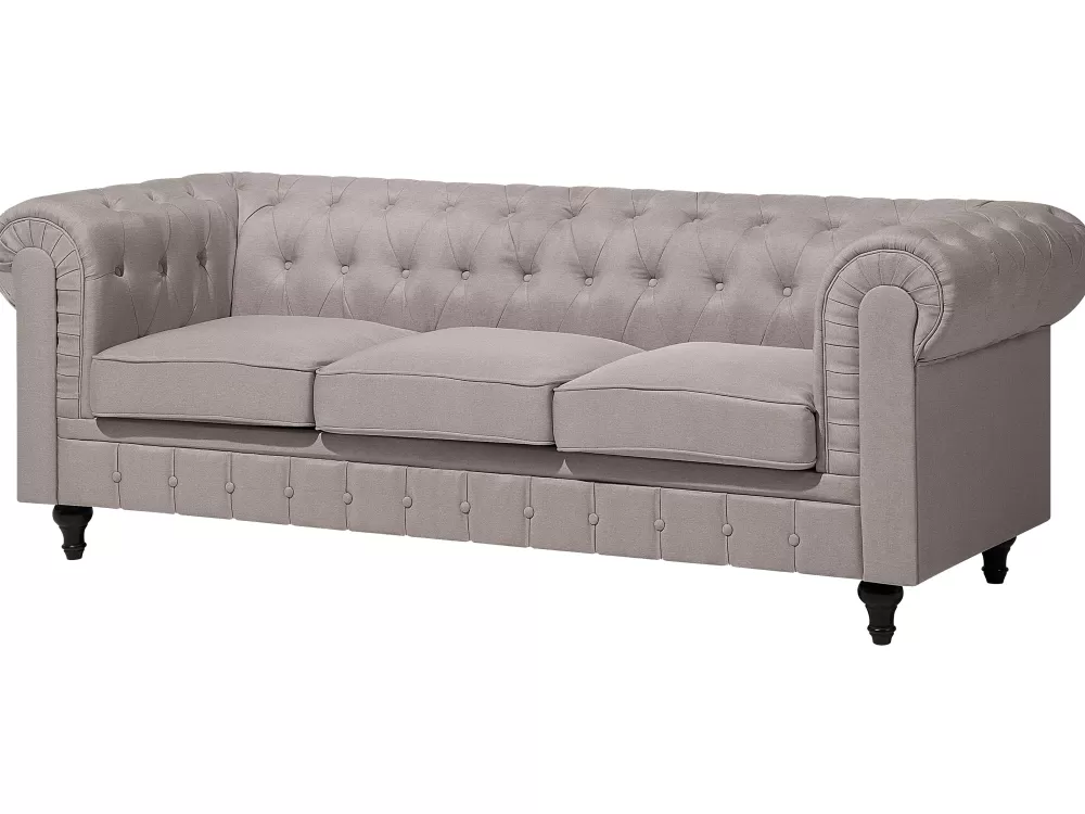 Elegante divano angolare in tessuto beige stile Chesterfield, 6 posti con bracciolo sinistro - Saldo Beliani