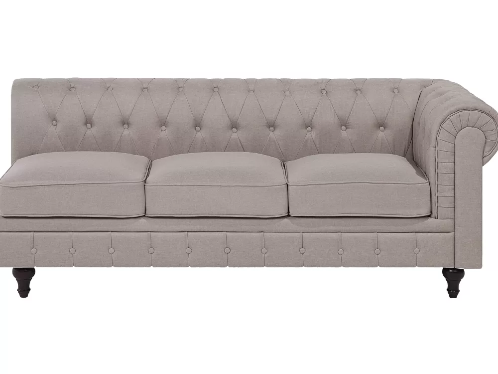 Elegante divano angolare in tessuto beige stile Chesterfield, 6 posti con bracciolo sinistro - Saldo Beliani