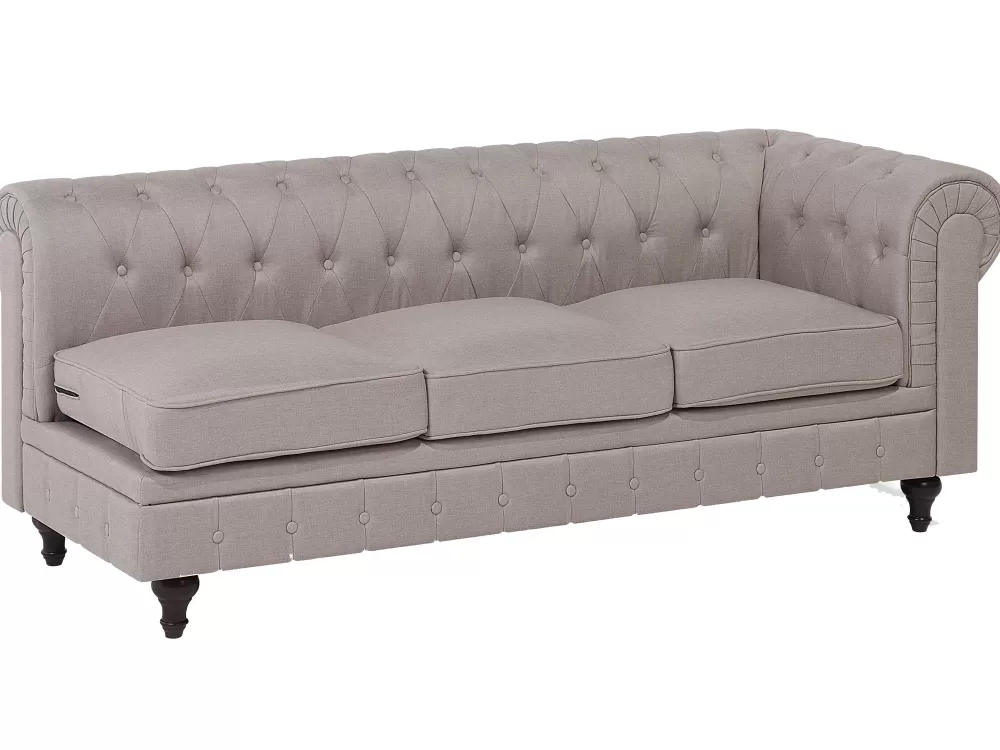Elegante divano angolare in tessuto beige stile Chesterfield, 6 posti con bracciolo sinistro - Saldo Beliani