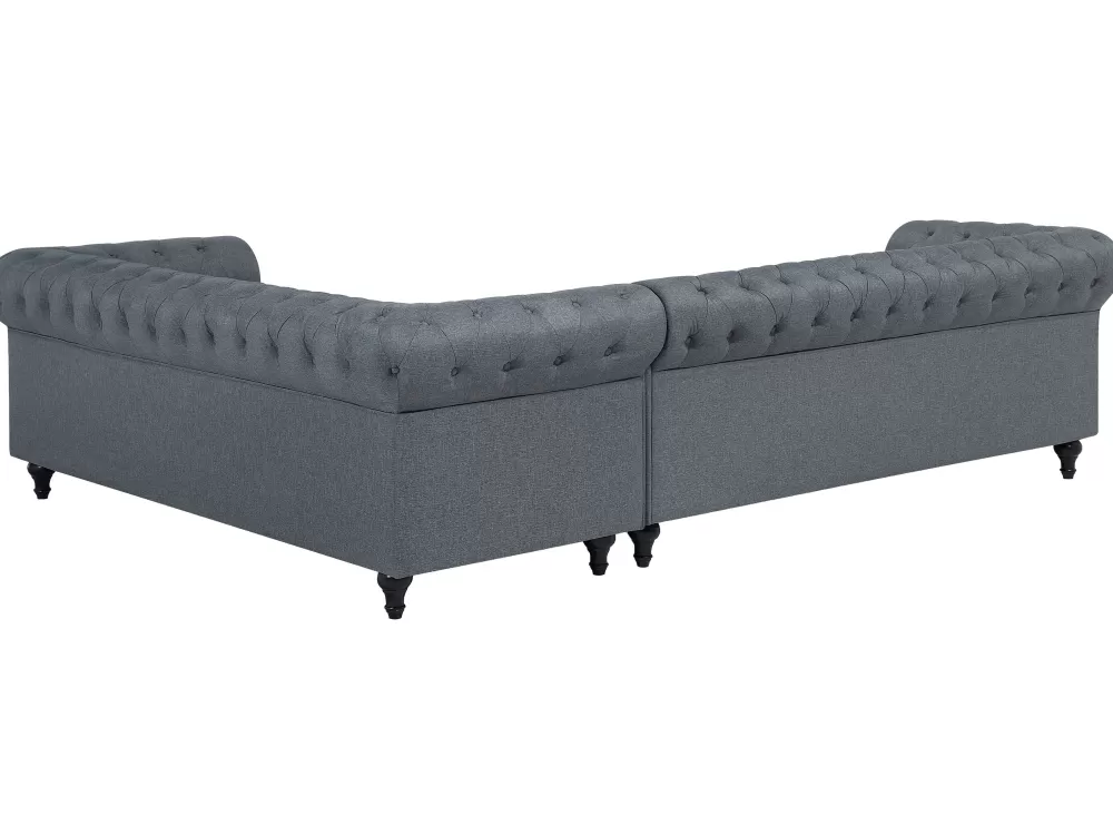 Divano Chesterfield Angolare in Tessuto Elegante, 6 Posti, Lato Sinistro, Grigio Chiaro - Beliani Design