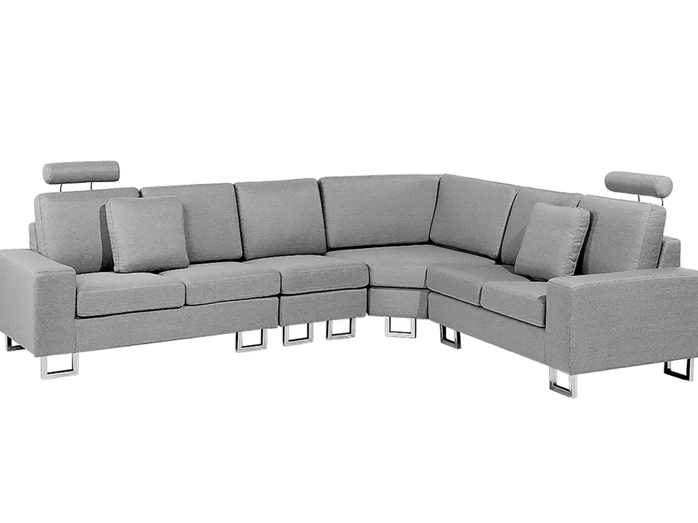 Beliani | Divano Angolare Moderno per 6 Posti in Tessuto Grigio Chiaro, Design Stockholm - Lato Sinistro con Rivestimento Morbido