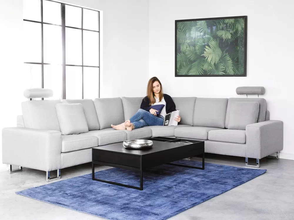Beliani | Divano Angolare Moderno per 6 Posti in Tessuto Grigio Chiaro, Design Stockholm - Lato Sinistro con Rivestimento Morbido