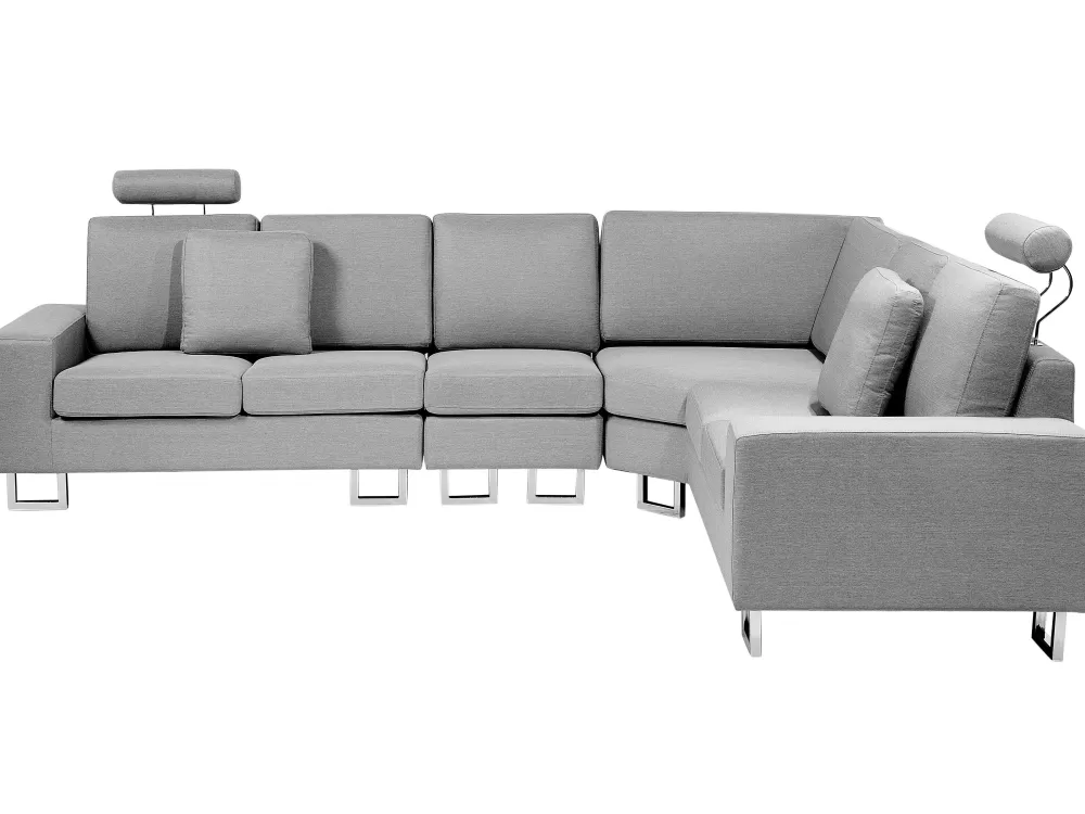 Beliani | Divano Angolare Moderno per 6 Posti in Tessuto Grigio Chiaro, Design Stockholm - Lato Sinistro con Rivestimento Morbido