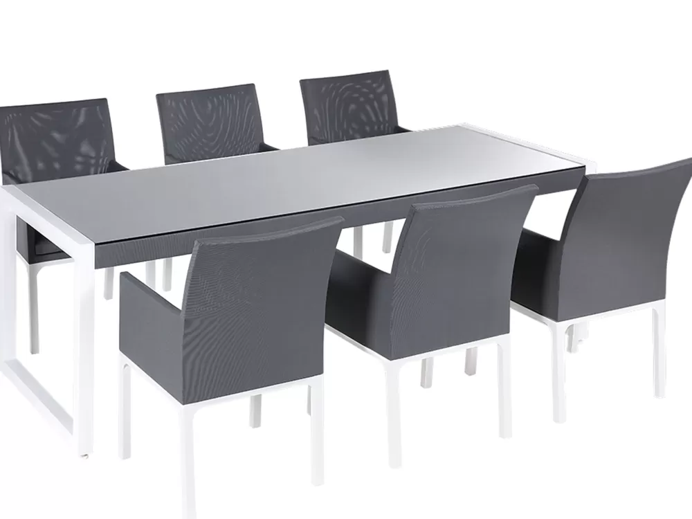 Tavolo da giardino Beliani con 6 posti - Set pranzo in alluminio resistente, tonalità grigio elegante per terrazzi moderni (Modello Bacoli)