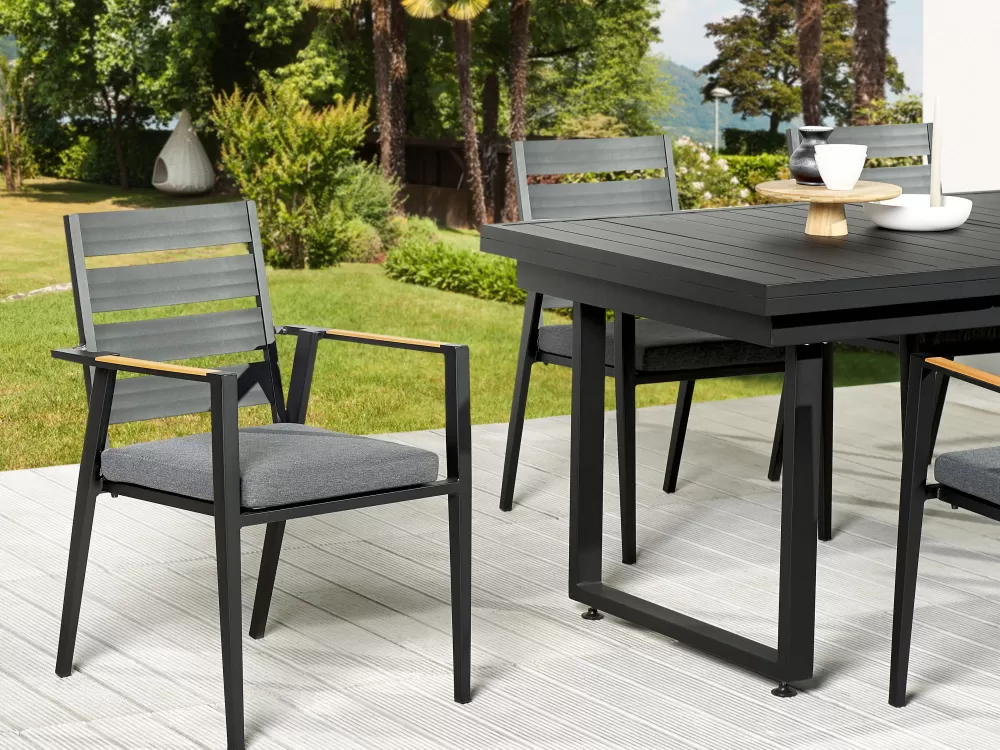 Beliani - Set da Pranzo Elegante per 6 Posti in Alluminio, Colori Nero e Grigio - Taviano/Valcanetto per Esterni