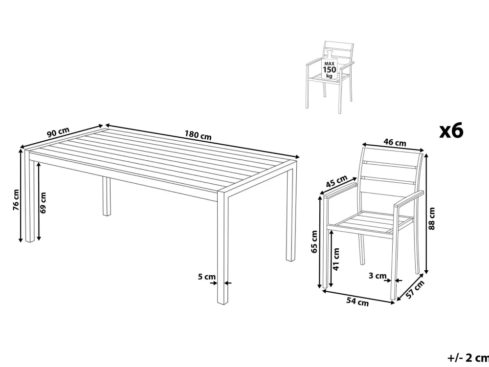 Set da esterno Beliani per 6 persone - Tavolo in alluminio bianco con sedute integrate, design resistente e stile moderno (serie Vernio)