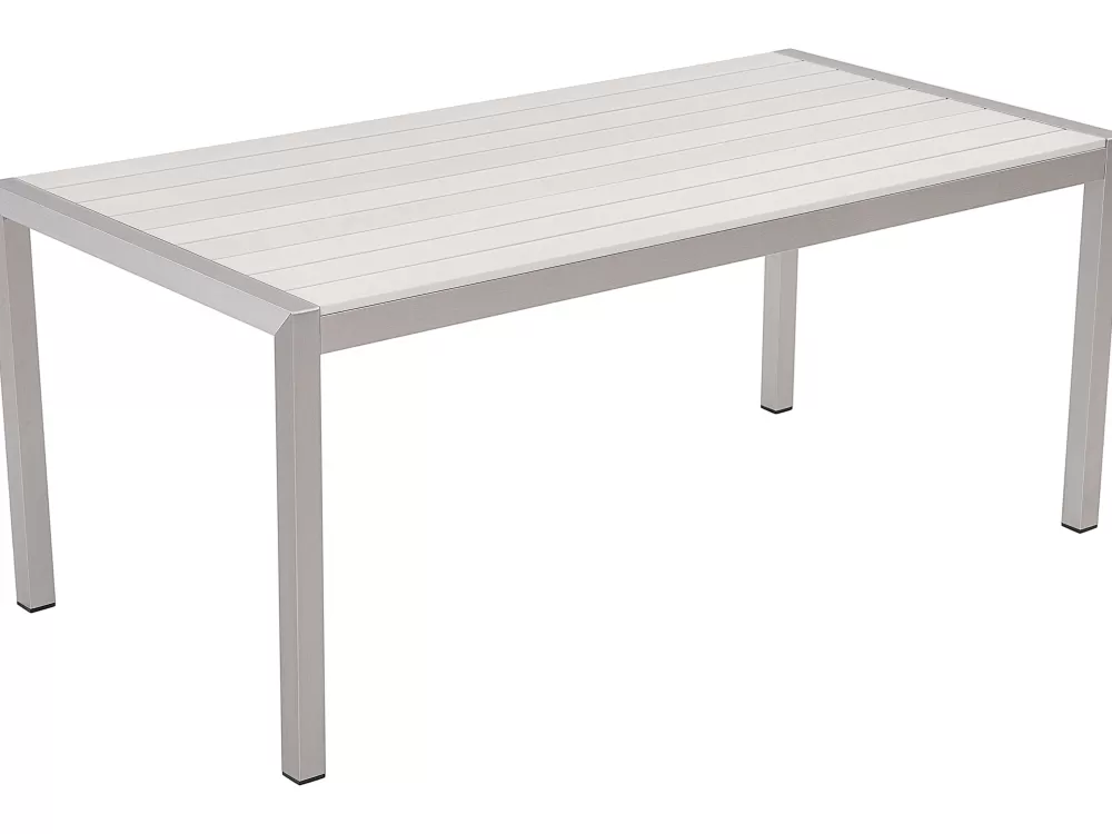 Set da esterno Beliani per 6 persone - Tavolo in alluminio bianco con sedute integrate, design resistente e stile moderno (serie Vernio)