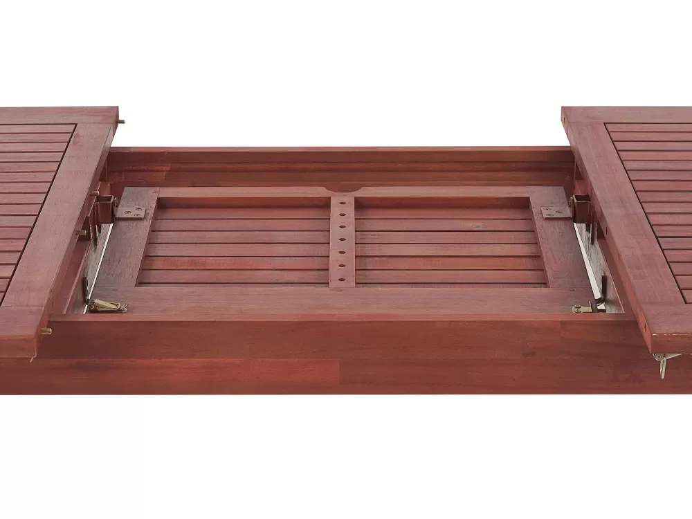Beliani - Set da Esterno con 6 Posti e Tenda Parasole, Tavolo in Legno di Acacia Scuro Stile Toscana - Soluzione Pratica per Giardino e Terrazza