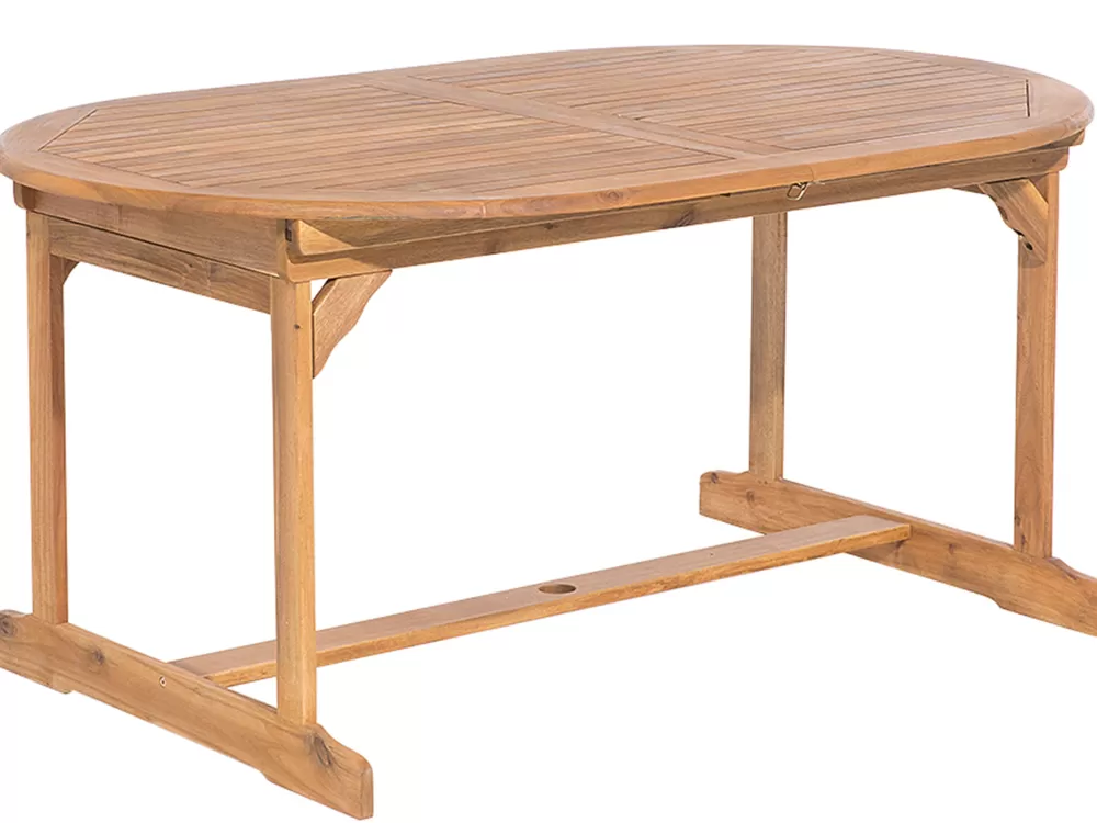 Elegante set da esterno per 6 persone in acacia chiaro con comodo ombrellone - Stile Maui | Promozione Beliani