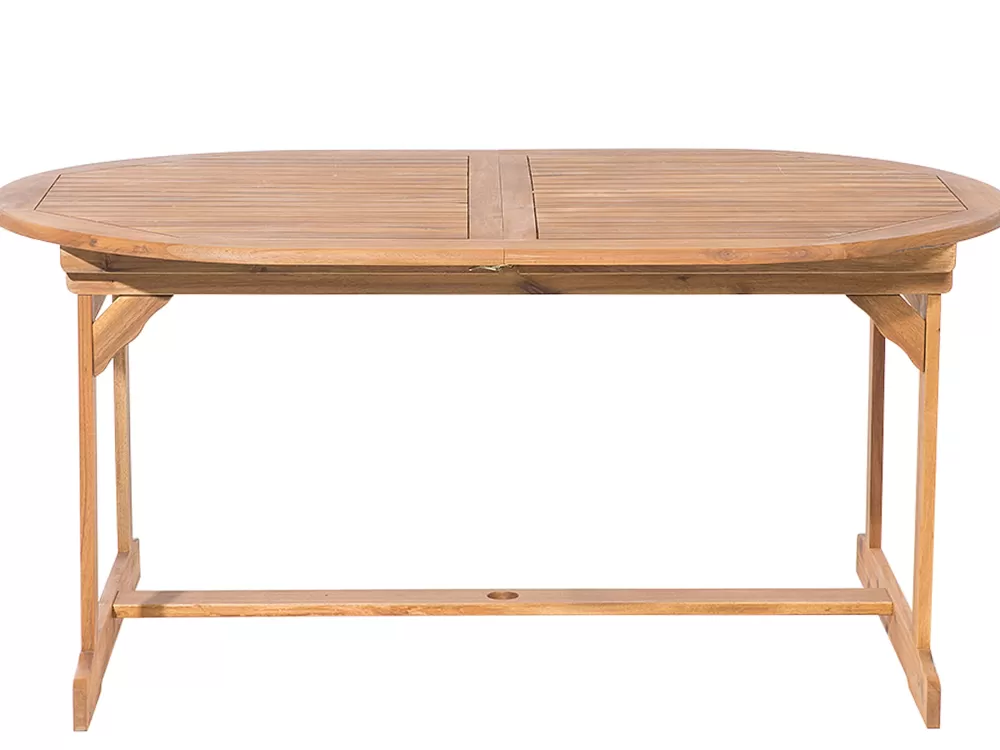 Elegante set da esterno per 6 persone in acacia chiaro con comodo ombrellone - Stile Maui | Promozione Beliani
