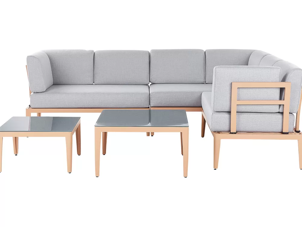 Comfort Lounge Esterno Beliani: Set Divano da Giardino con Struttura in Alluminio Grigio, 6 Posti - Design Moderno per Relax All'Aperto