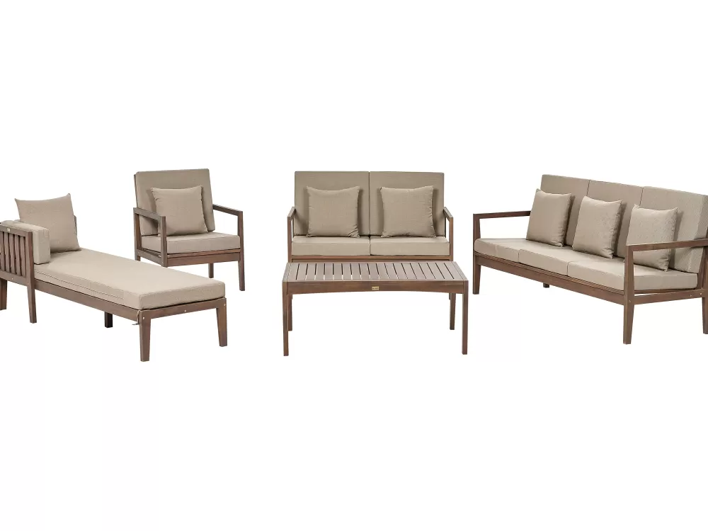 Beliani - Set Divano da Esterno 7 Posti in Legno di Acacia Scuro con Cuscini Pataja, Certificato per Durabilità e Comodità - Soluzione Elegante per Giardini e Terrazzi