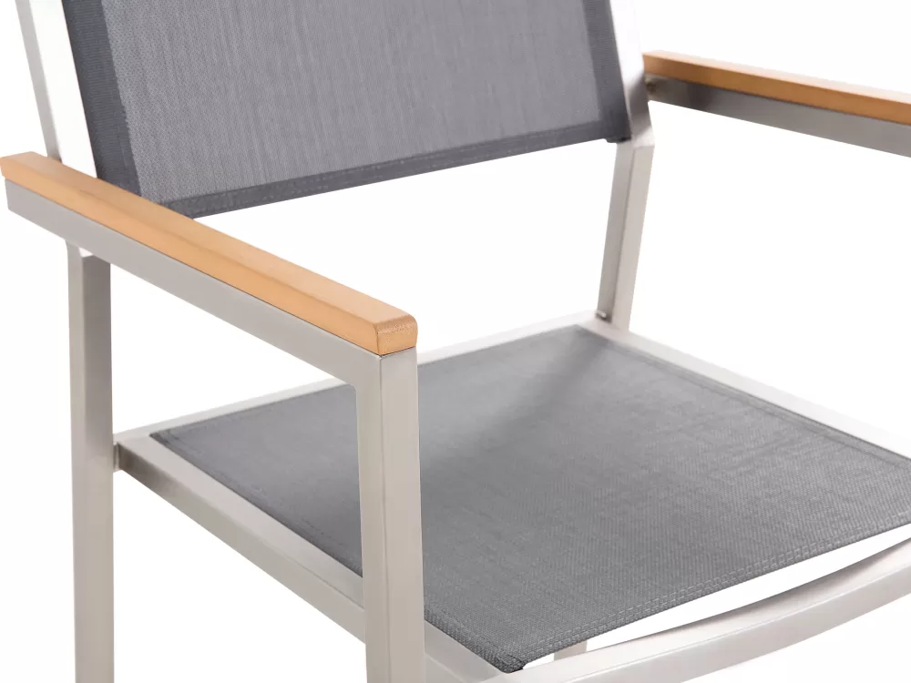 Set Giardino Grosseto: Tavolo Granito con 8 Sedie Tessili Nero e Grigio - Completo 3 Pezzi Beliani, Ideale per Pranzi all'Aperto