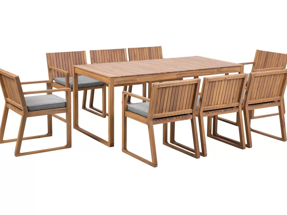 Beliani Set da Esterno Elegante in Legno di Frassino Chiaro con Rivestimento Grigio Sassari - Tavolino per 8 Persone, Ideale per Giardino