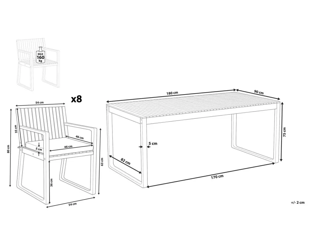 Beliani Set da Esterno Elegante in Legno di Frassino Chiaro con Rivestimento Grigio Sassari - Tavolino per 8 Persone, Ideale per Giardino