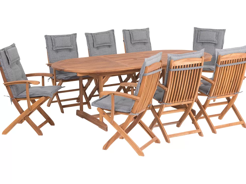 Set da Pranzo Elegante Beliani per 8 Posti in Legno di Acacia Grigio - Collezione Maui