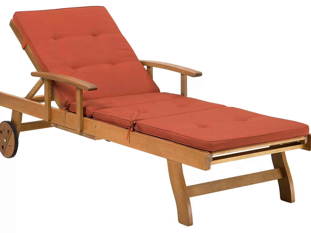 Comodo Sgabello da Esterno in Legno d'Acacia con Cuscino Bordeaux - Design Elegante per Relax all'Aperto | Beliani Modello Java