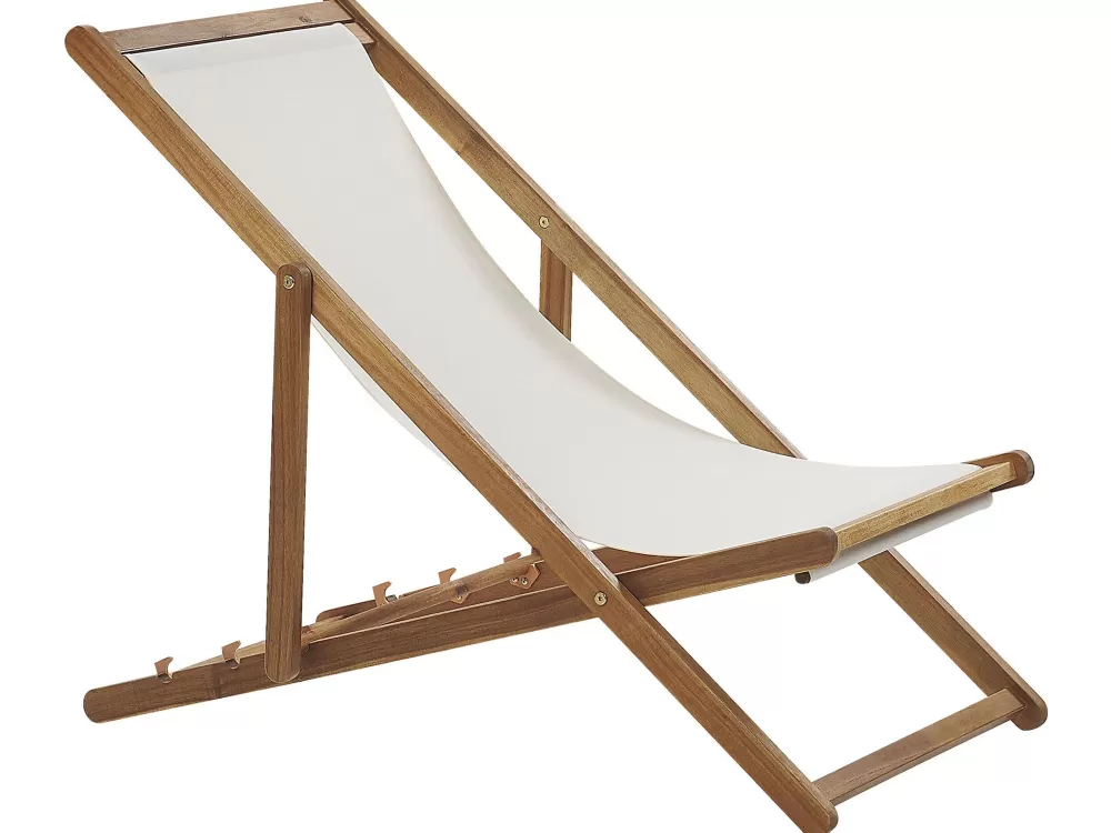 Beliani Sedia A Sole Esterna in Legno di Acacia con Rivestimenti Intercambiabili Anzio - Design Elegante per Giardino, 2 Tessuti Inclusi, Finitura Naturale in Tonalità Chiaro e Bianco Avorio