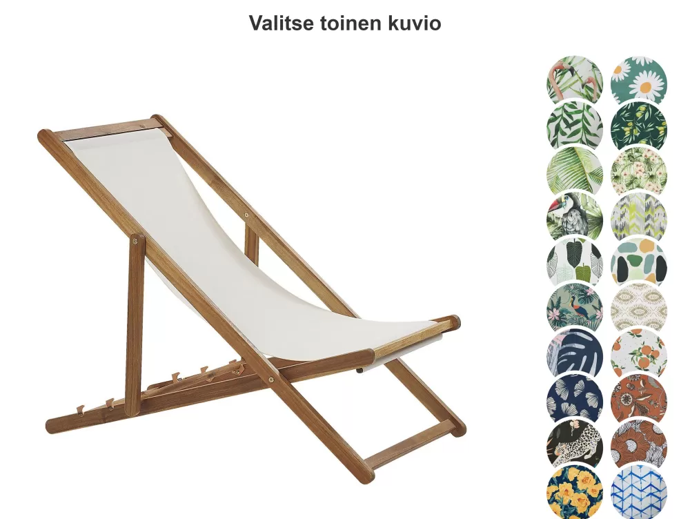 Beliani Sedia A Sole Esterna in Legno di Acacia con Rivestimenti Intercambiabili Anzio - Design Elegante per Giardino, 2 Tessuti Inclusi, Finitura Naturale in Tonalità Chiaro e Bianco Avorio