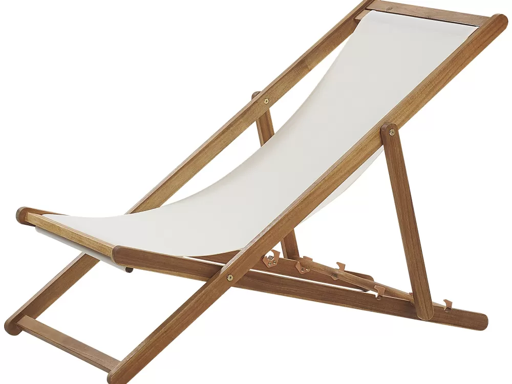 Beliani Sedia A Sole Esterna in Legno di Acacia con Rivestimenti Intercambiabili Anzio - Design Elegante per Giardino, 2 Tessuti Inclusi, Finitura Naturale in Tonalità Chiaro e Bianco Avorio