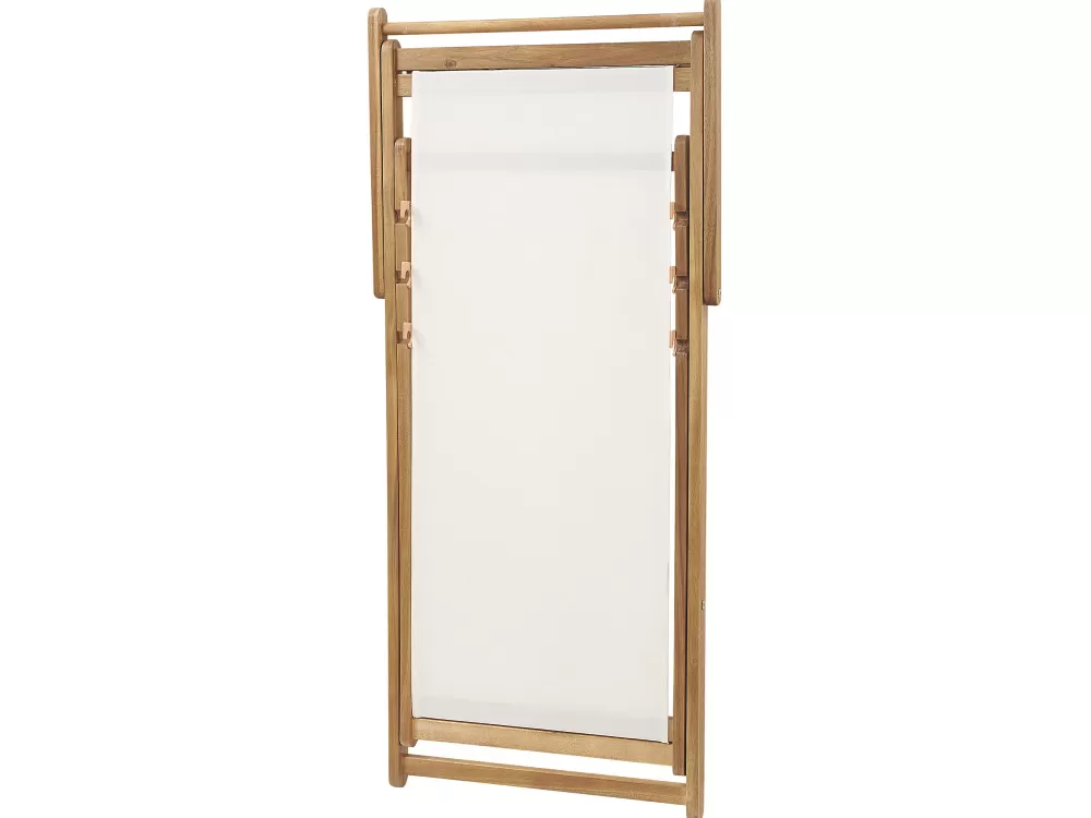 Beliani Sedia A Sole Esterna in Legno di Acacia con Rivestimenti Intercambiabili Anzio - Design Elegante per Giardino, 2 Tessuti Inclusi, Finitura Naturale in Tonalità Chiaro e Bianco Avorio